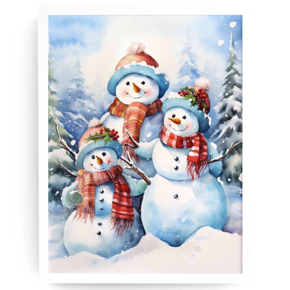 Watercolor Snowman Christmas Theme Wall Art Illustration Print Unframed